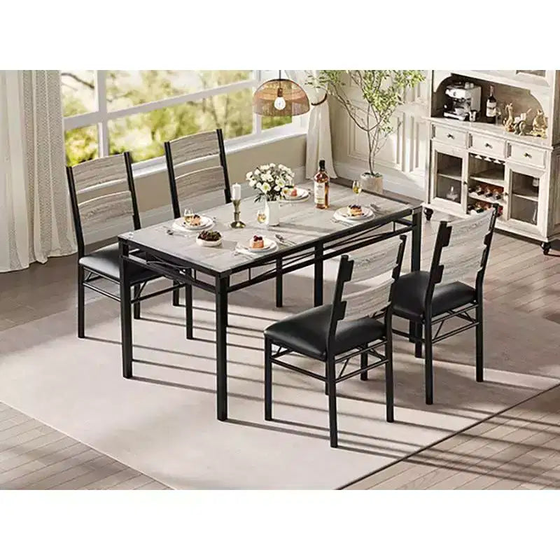 Farmhouse Style Dining Table Set with Wood Table Top and Upholstered Chairs for Small Space, Kitchen, Apartment, Dining Room and Living Room