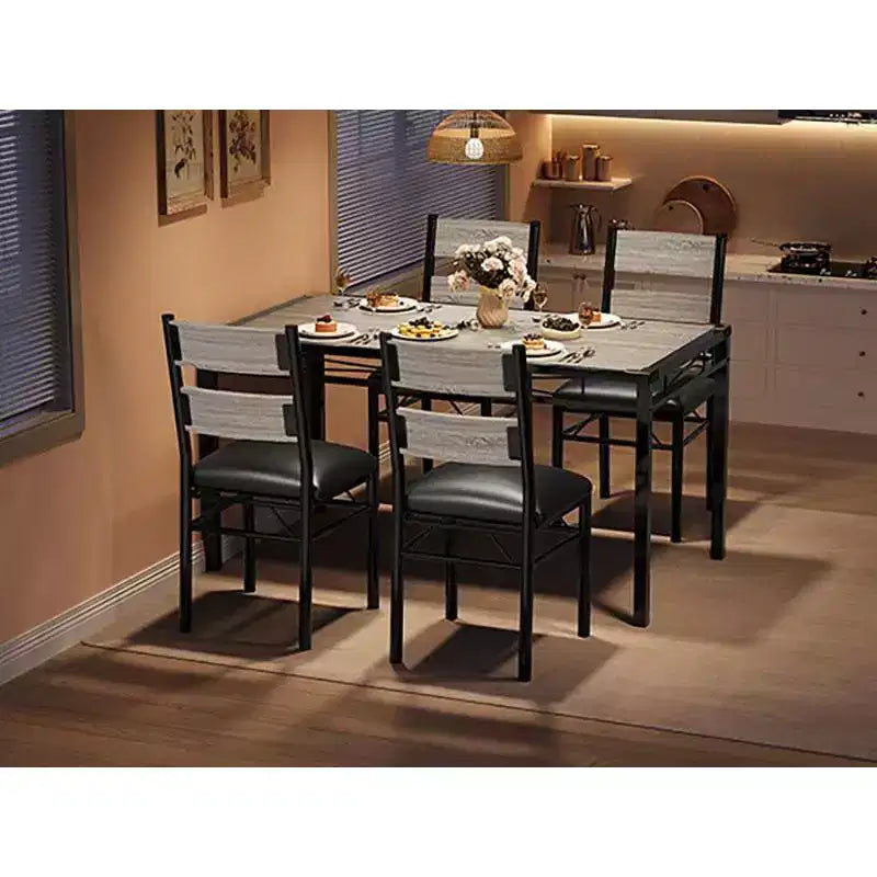 Farmhouse Style Dining Table Set with Wood Table Top and Upholstered Chairs for Small Space, Kitchen, Apartment, Dining Room and Living Room