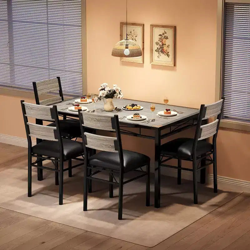 Farmhouse Style Dining Table Set with Wood Table Top and Upholstered Chairs for Small Space, Kitchen, Apartment, Dining Room and Living Room