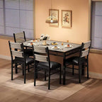 Farmhouse Style Dining Table Set with Wood Table Top and Upholstered Chairs for Small Space, Kitchen, Apartment, Dining Room and Living Room