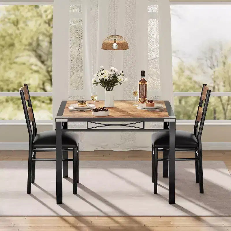 Farmhouse Style Dining Table Set with Wood Table Top and Upholstered Chairs for Small Space, Kitchen, Apartment, Dining Room and Living Room