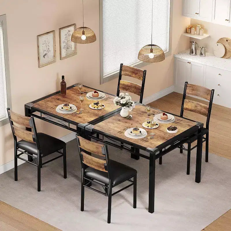 Farmhouse Style Dining Table Set with Wood Table Top and Upholstered Chairs for Small Space, Kitchen, Apartment, Dining Room and Living Room