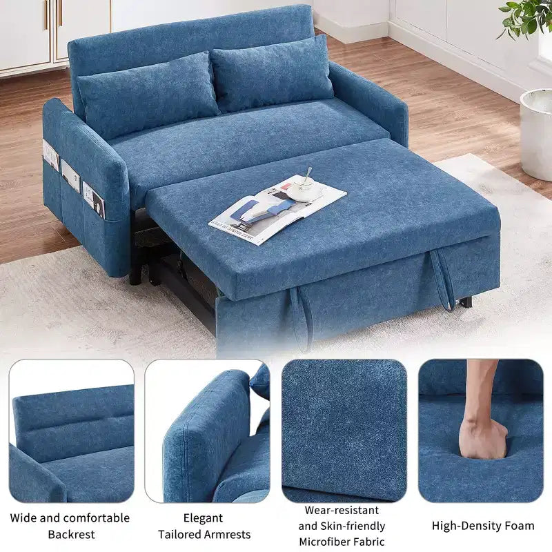 CLIHOME Canapé convertible 55,1 po avec dossier réglable, poches de rangement, 2 oreillers moelleux