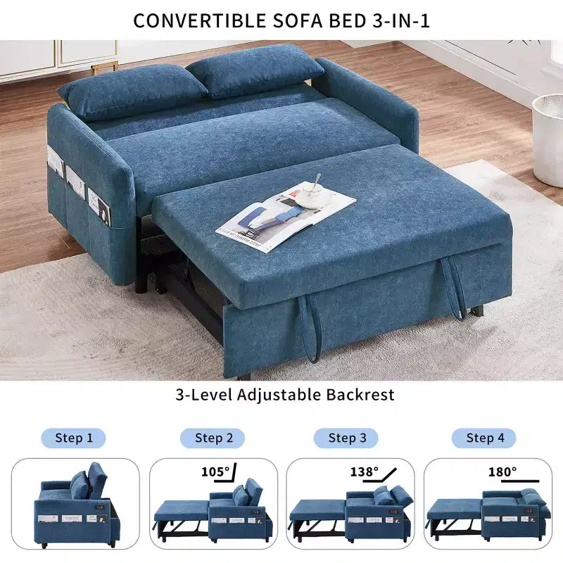 CLIHOME Canapé convertible 55,1 po avec dossier réglable, poches de rangement, 2 oreillers moelleux