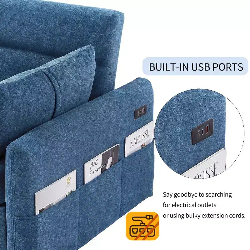 CLIHOME Canapé convertible 55,1 po avec dossier réglable, poches de rangement, 2 oreillers moelleux
