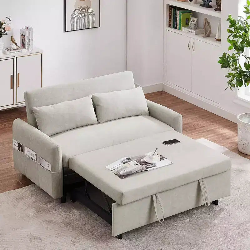 CLIHOME Canapé convertible 55,1 po avec dossier réglable, poches de rangement, 2 oreillers moelleux