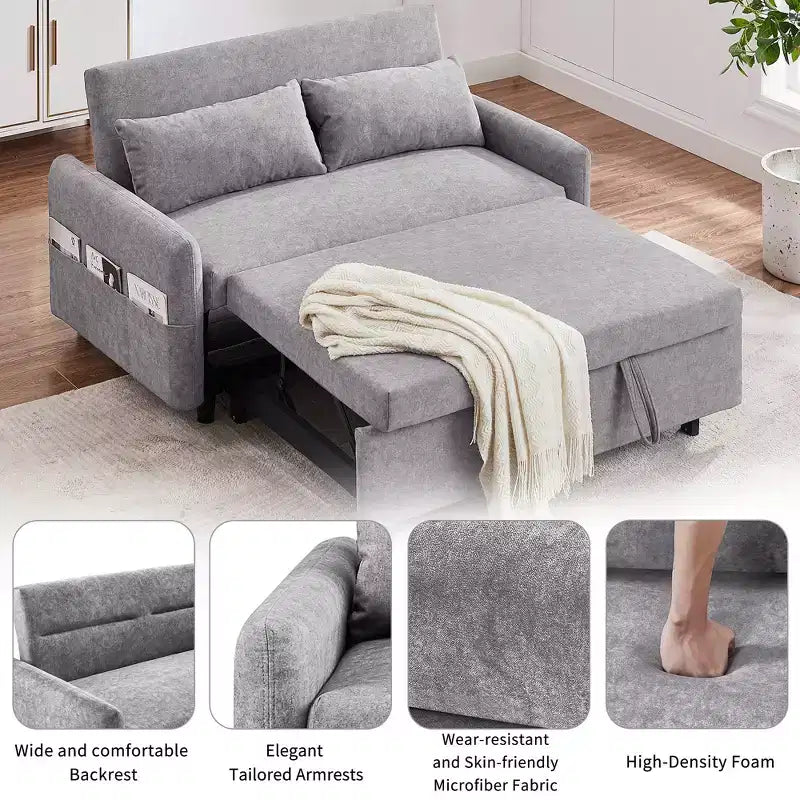 CLIHOME Canapé convertible 55,1 po avec dossier réglable, poches de rangement, 2 oreillers moelleux