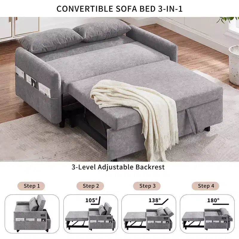 CLIHOME Canapé convertible 55,1 po avec dossier réglable, poches de rangement, 2 oreillers moelleux