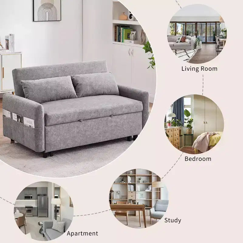 CLIHOME Canapé convertible 55,1 po avec dossier réglable, poches de rangement, 2 oreillers moelleux