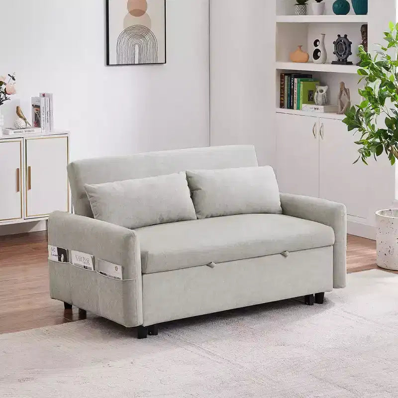 CLIHOME Canapé convertible 55,1 po avec dossier réglable, poches de rangement, 2 oreillers moelleux