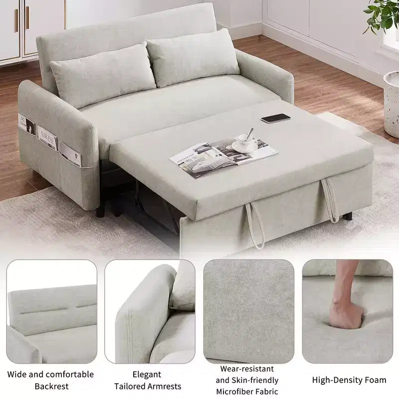 CLIHOME Canapé convertible 55,1 po avec dossier réglable, poches de rangement, 2 oreillers moelleux
