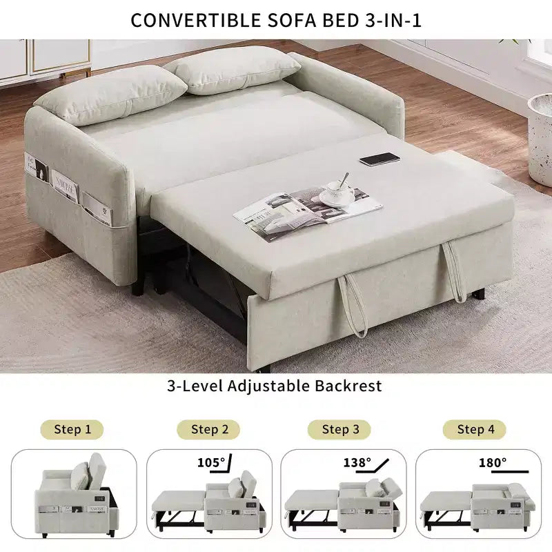 CLIHOME Canapé convertible 55,1 po avec dossier réglable, poches de rangement, 2 oreillers moelleux