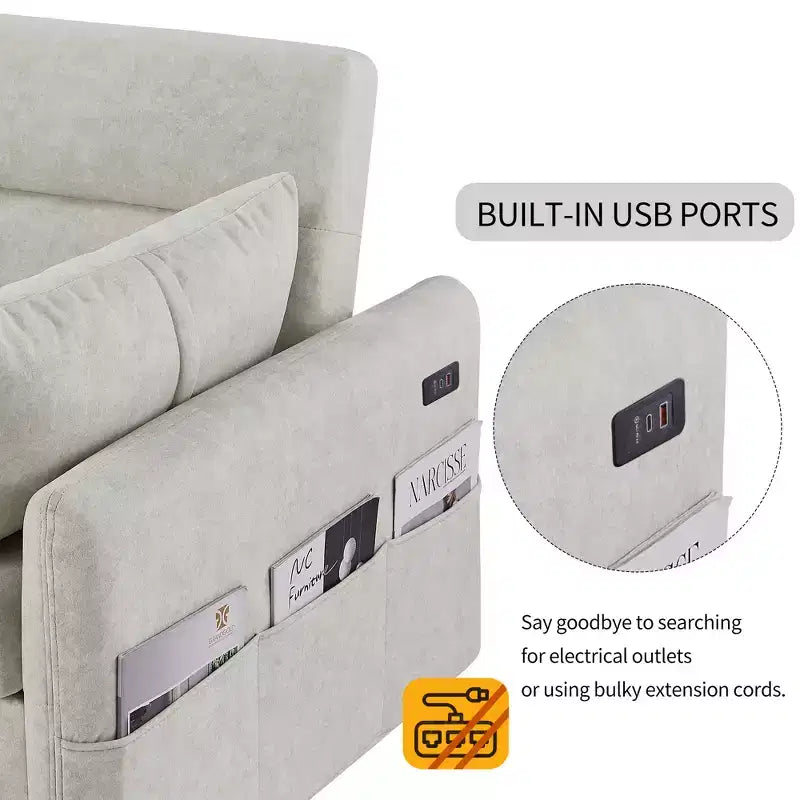 CLIHOME Canapé convertible 55,1 po avec dossier réglable, poches de rangement, 2 oreillers moelleux