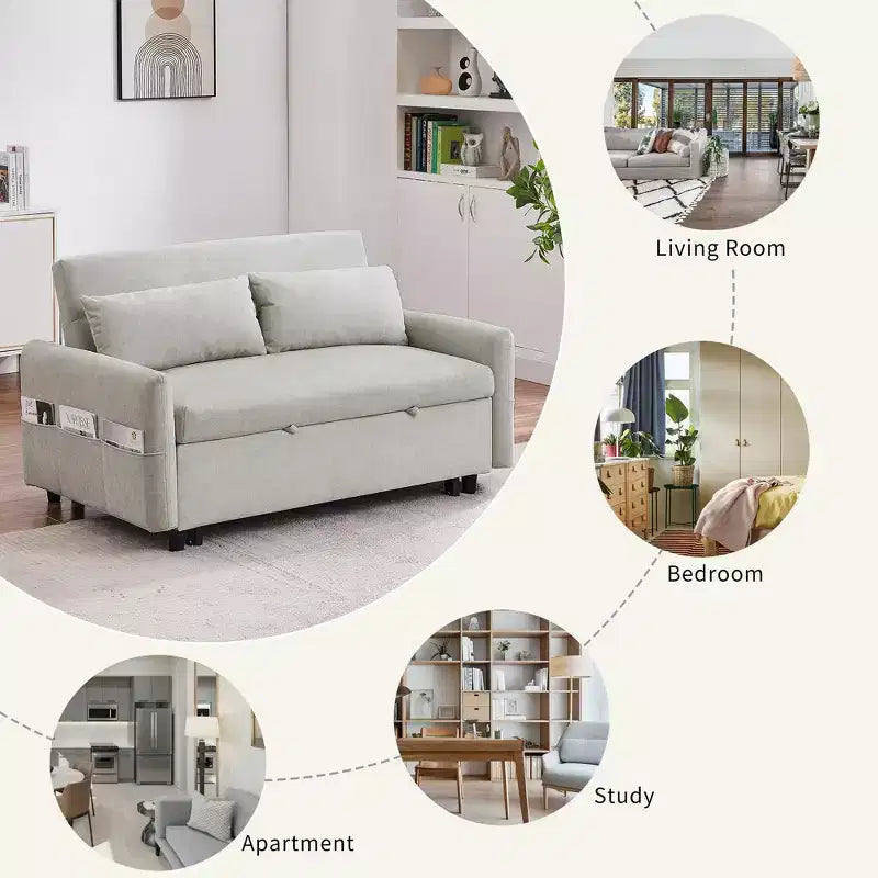 CLIHOME Canapé convertible 55,1 po avec dossier réglable, poches de rangement, 2 oreillers moelleux