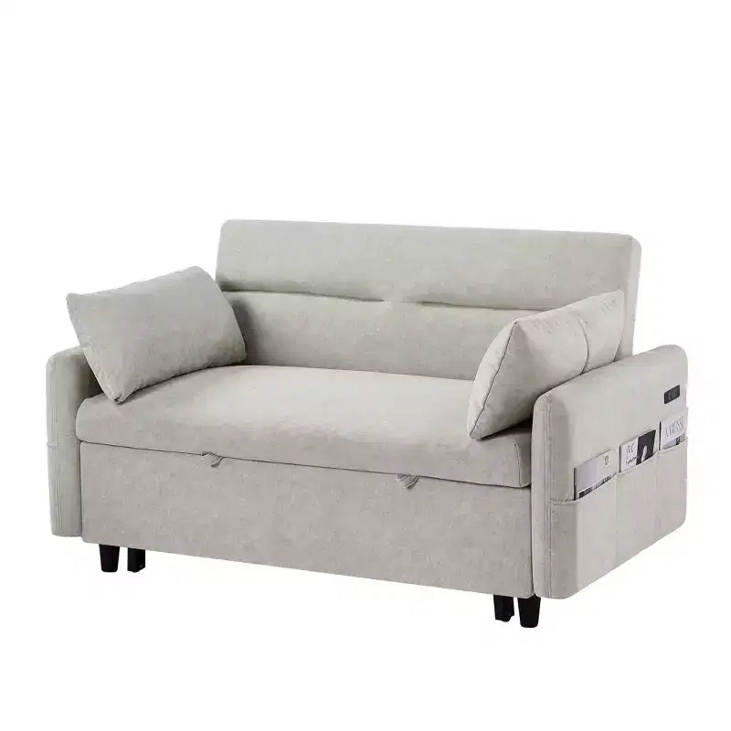 CLIHOME 55.1 Pull Out Sleeper Sofa Bed Loveseats Sofa Couch with Adjustable Backrest, Storage Pockets, 2 Soft Pillows