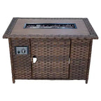 Courtyard Casual Costa Mesa 5 pc Loveseat Set - Brown One Sofa, Two Club Chairs, One End Table, & One Fire Pit frame with solution dyed Poly fabric