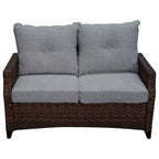 Courtyard Casual Costa Mesa 5 pc Loveseat Set - Brown One Sofa, Two Club Chairs, One End Table, & One Fire Pit frame with solution dyed Poly fabric