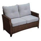 Courtyard Casual Costa Mesa 5 pc Loveseat Set - Brown One Sofa, Two Club Chairs, One End Table, & One Fire Pit frame with solution dyed Poly fabric