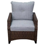 Courtyard Casual Costa Mesa 5 pc Loveseat Set - Brown One Sofa, Two Club Chairs, One End Table, & One Fire Pit frame with solution dyed Poly fabric
