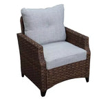 Courtyard Casual Costa Mesa 5 pc Loveseat Set - Brown One Sofa, Two Club Chairs, One End Table, & One Fire Pit frame with solution dyed Poly fabric