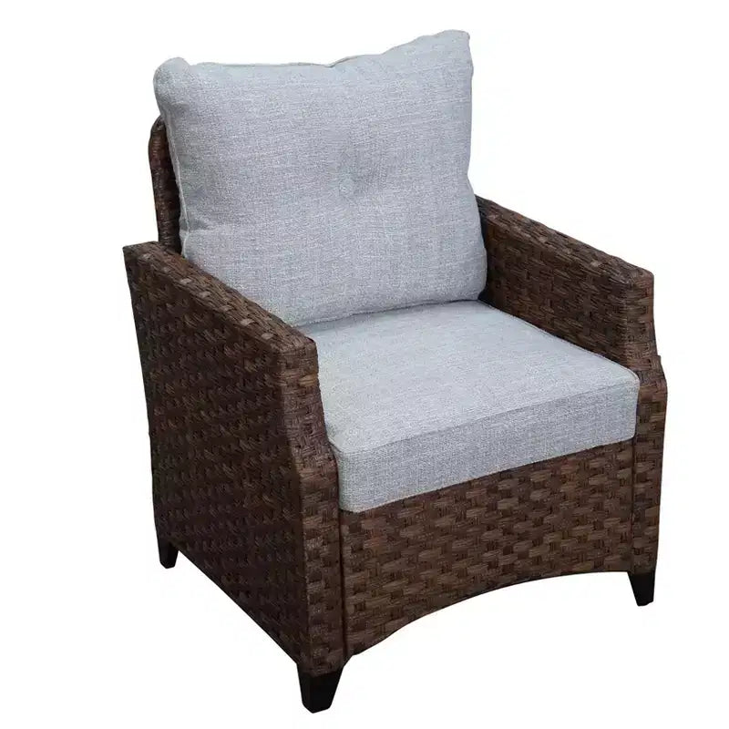 Courtyard Casual Costa Mesa 5 pc Loveseat Set - Brown One Sofa, Two Club Chairs, One End Table, & One Fire Pit frame with solution dyed Poly fabric