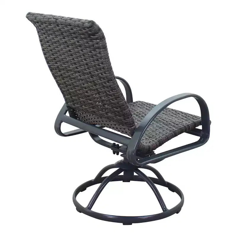 Courtyard Casual Santa Fe 5 pc Square Fire Pit Set with Wicker Swivel Rockers Includes One Square Fire Pit and Four Swivel Rockers with Wicker Seats