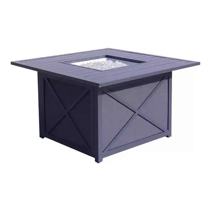 Courtyard Casual Santa Fe 5 pc Square Fire Pit Set with Wicker Swivel Rockers Includes One Square Fire Pit and Four Swivel Rockers with Wicker Seats