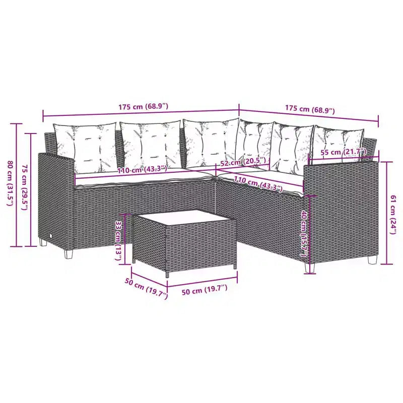 vidaXL Garden Sofa Black PE rattan, powder-coated steel, solid acacia wood