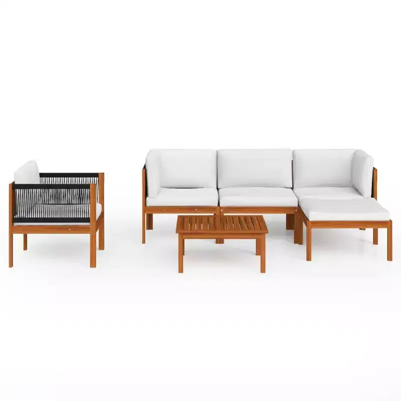 vidaXL Acacia Wood Patio Lounge Set with Cushions-Cream-Ideal for Garden, Patio & Living Room-Includes Sofa, Armchair, Footrest, Table