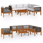 vidaXL 7 Piece Solid Acacia Wood Patio Lounge Set with Cream Cushions - Rustic Weather-Resistant Garden Furniture Set with Table, Sofas, Armchair.