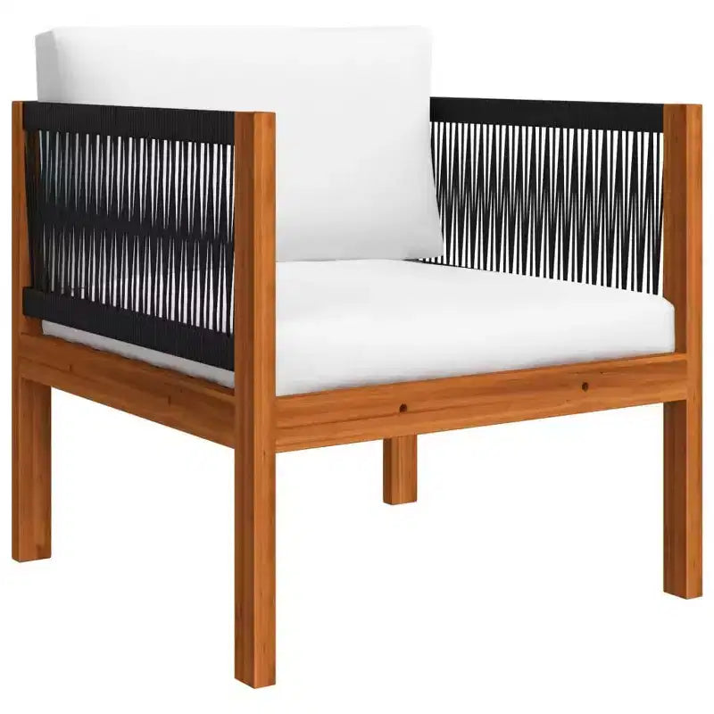 vidaXL 7 Piece Solid Acacia Wood Patio Lounge Set with Cream Cushions - Rustic Weather-Resistant Garden Furniture Set with Table, Sofas, Armchair.