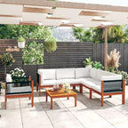 vidaXL 7 Piece Solid Acacia Wood Patio Lounge Set with Cream Cushions - Rustic Weather-Resistant Garden Furniture Set with Table, Sofas, Armchair.
