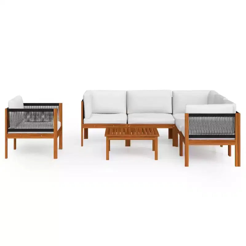 vidaXL 7 Piece Solid Acacia Wood Patio Lounge Set with Cream Cushions - Rustic Weather-Resistant Garden Furniture Set with Table, Sofas, Armchair.