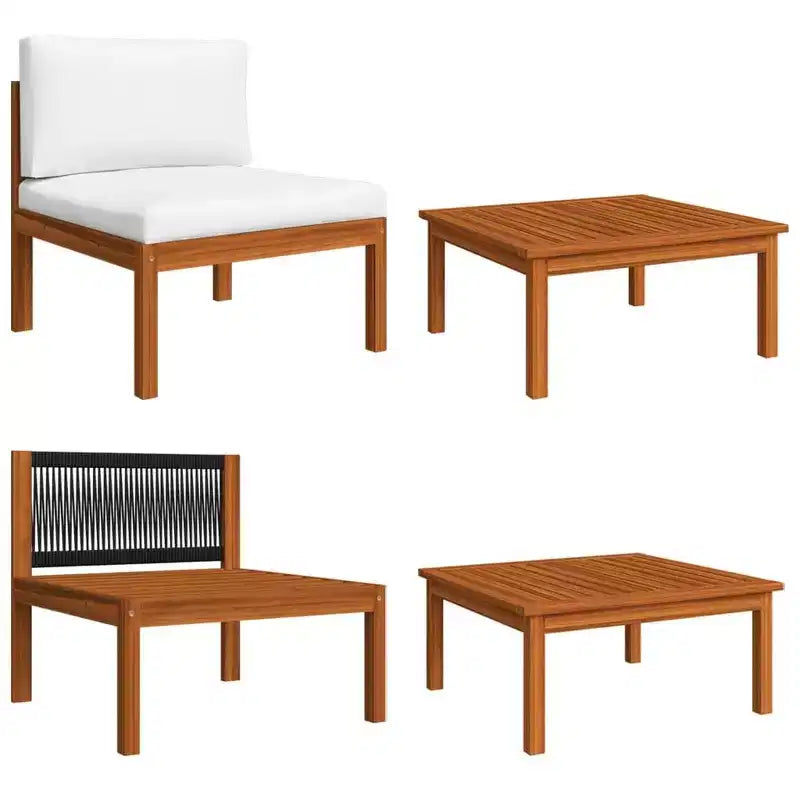 vidaXL 7 Piece Solid Acacia Wood Patio Lounge Set with Cream Cushions - Rustic Weather-Resistant Garden Furniture Set with Table, Sofas, Armchair.