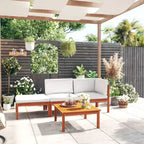 vidaXL 4 Piece Modern Patio Lounge Set - Cream Solid Acacia Wood with Comfortable Cushions - Timeless Design for Garden, Patio or Living Room