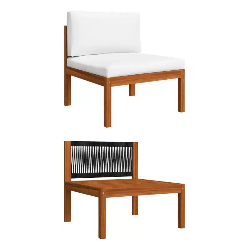 vidaXL Patio Lounge Set - 7 Pieces with Cream Cushions - Solid Acacia Wood - Includes Corner Sofa, Middle Sofa, Table - Rustic Design