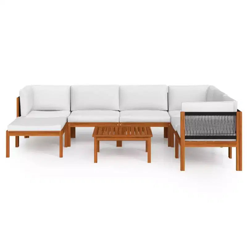 vidaXL 8 Piece Lounge Set - Solid Acacia Wood with Cream Cushions - Weather Resistant, Easy Clean - Ideal for Garden, Patio and Living Room