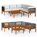 vidaXL Solid Acacia Wood Patio Lounge Set - 6 Piece Outdoor Furniture Set with Cushions, Cream White, Weather-Resistant and Easy Assembly