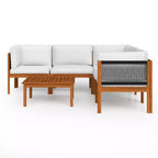 vidaXL Solid Acacia Wood Patio Lounge Set - 6 Piece Outdoor Furniture Set with Cushions, Cream White, Weather-Resistant and Easy Assembly