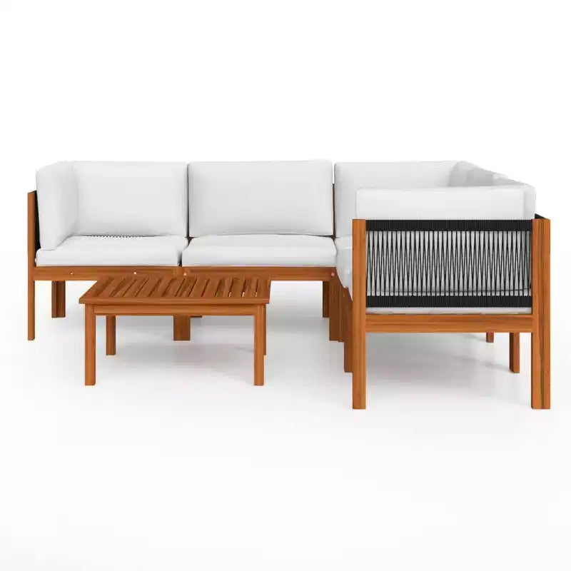 vidaXL Solid Acacia Wood Patio Lounge Set - 6 Piece Outdoor Furniture Set with Cushions, Cream White, Weather-Resistant and Easy Assembly