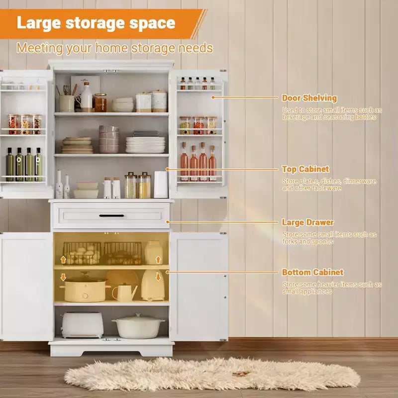 TROPOW 72 Inch Tall Pantry Storage Cabinet, Kitchen Pantry Cabinet with Drawer, Door Shelves, Adjustable Shelves, Large Kitchen Pantry,White