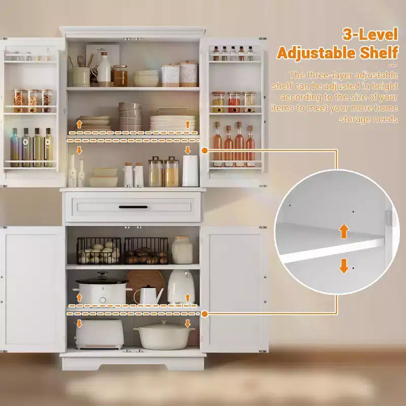 TROPOW 72 Inch Tall Pantry Storage Cabinet, Kitchen Pantry Cabinet with Drawer, Door Shelves, Adjustable Shelves, Large Kitchen Pantry,White