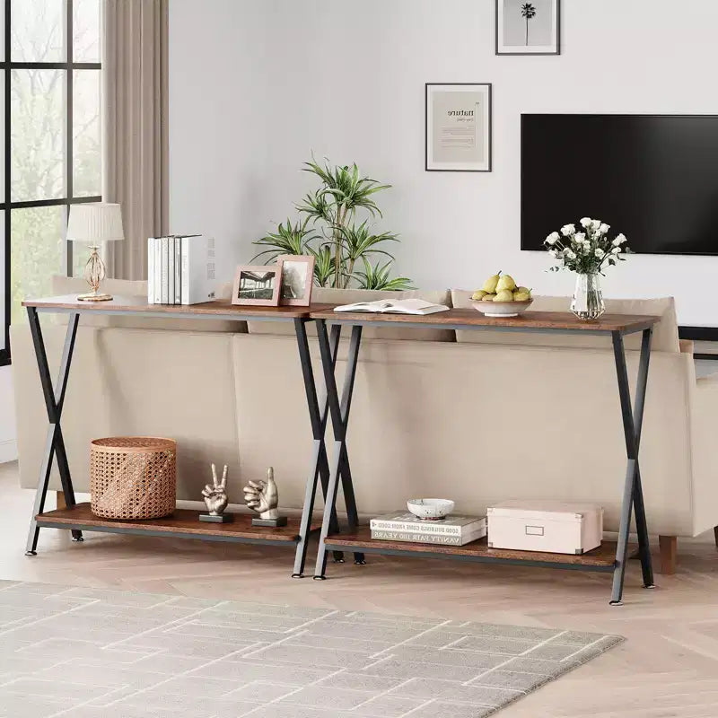 Sofa Tables Narrow Long Behind Couch Table, 2-Tier Industrial Entryway Table, Living Room Console Table, Metal Shelf, for Living Room, Foyer, Hallway