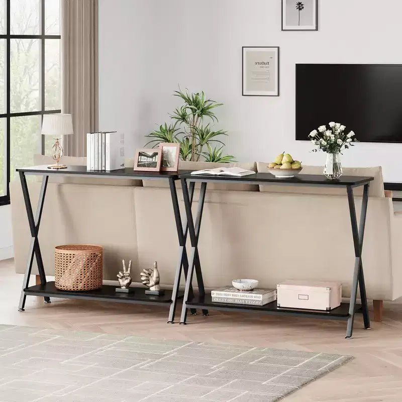 Sofa Tables Narrow Long Behind Couch Table, 2-Tier Industrial Entryway Table, Living Room Console Table, Metal Shelf, for Living Room, Foyer, Hallway