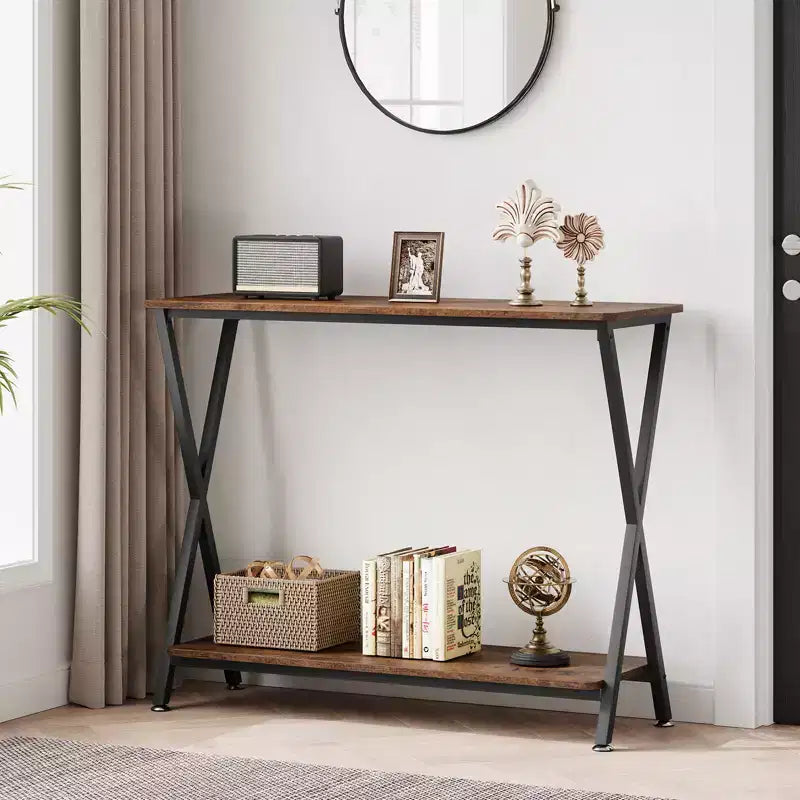 Sofa Tables Narrow Long Behind Couch Table, 2-Tier Industrial Entryway Table, Living Room Console Table, Metal Shelf, for Living Room, Foyer, Hallway
