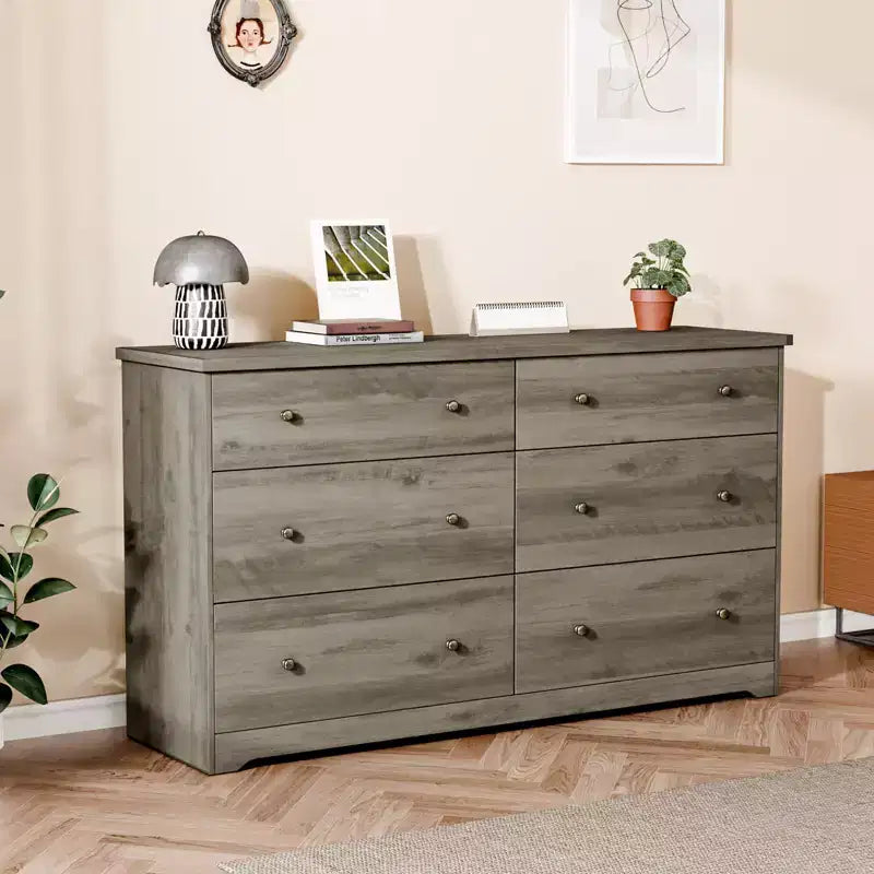 Karl Home Commode à 6 tiroirs en panneaux de particules gris, 150 cm de largeur