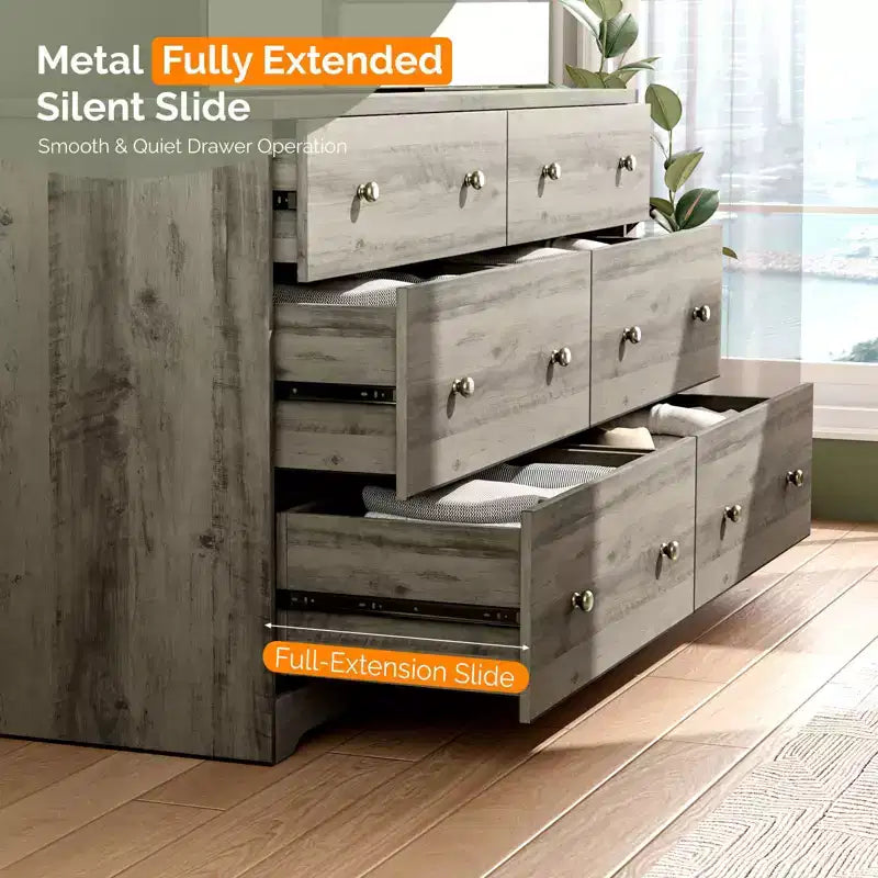 Karl Home Commode à 6 tiroirs en panneaux de particules gris, 150 cm de largeur