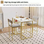 Bar Table Set for 2 with 2 PU Cushion Stools and 3 Storage Shelves, 3 Piece