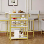 Bar Table Set for 2 with 2 PU Cushion Stools and 3 Storage Shelves, 3 Piece