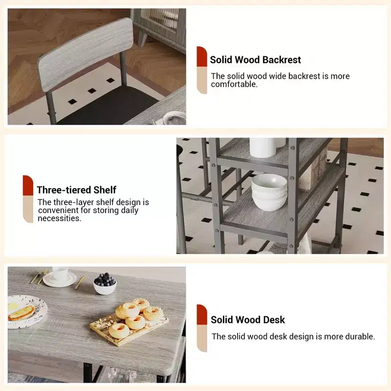 Bar Table Set for 2 with 2 PU Cushion Stools and 3 Storage Shelves, 3 Piece